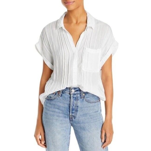 Bella Dahl Tops - BELLA DAHL Pintucked Shirt White Button Up Short Sleeve MINT